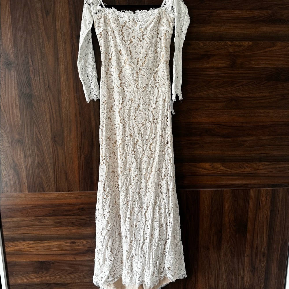 Lulu's White Lace Dress with Nude Lining - Picture 3 of 10